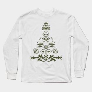 Vintage Green Christmas Tree Scandinavian Hygge Folk Art Aesthetic Long Sleeve T-Shirt